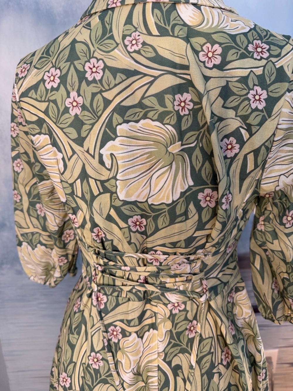 Green Floral V-Neck Maxi Dress with Button Front #155 - Picture 4 of 10